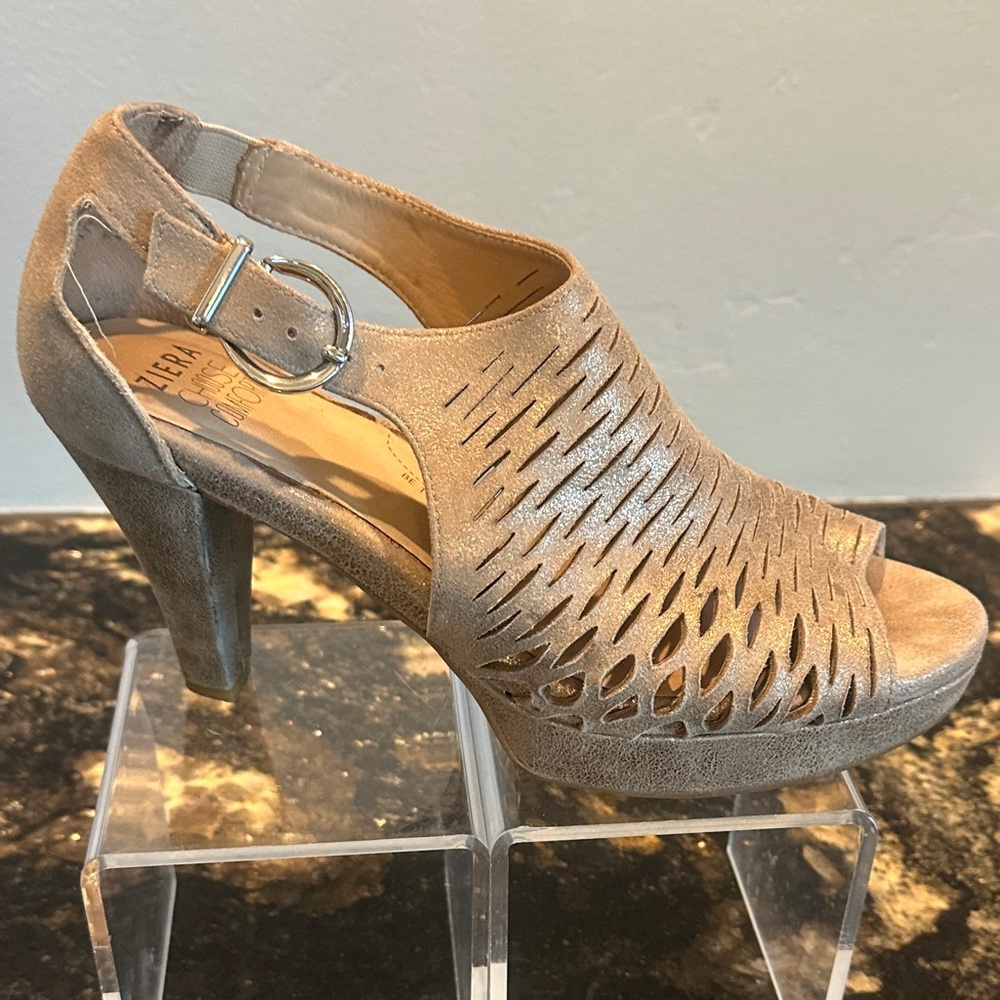 Ziere Chic Gold/Taupe Peep-Toe Heels